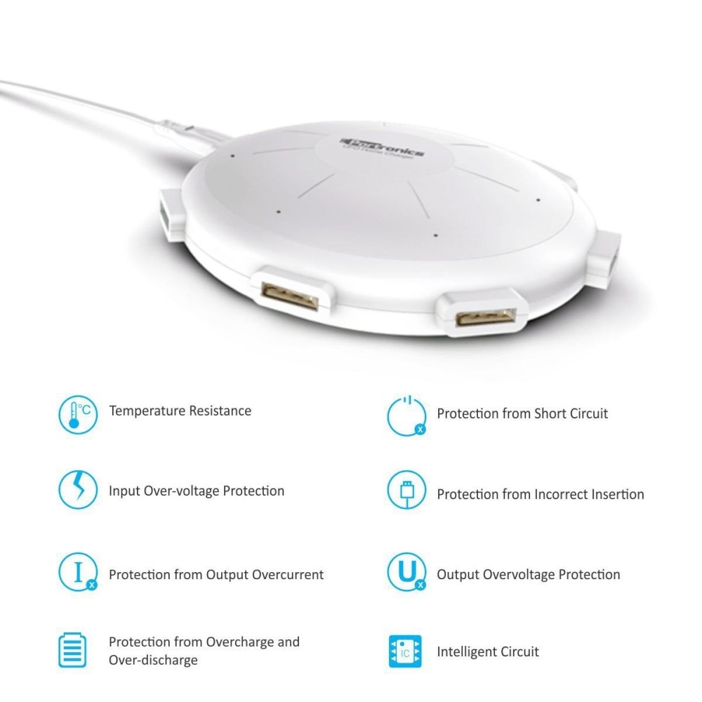 Portronics UFO USB Home Charger 6-Port 8A Fast Charging Station for Smartphones & Tablets  Multi USB Charger - (White)