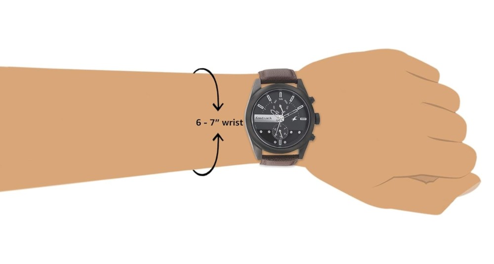 Fastrack Men All Nighters Quartz Multifunction Black Dial Brown Leather Strap Watch for Guys - NT3165NL01