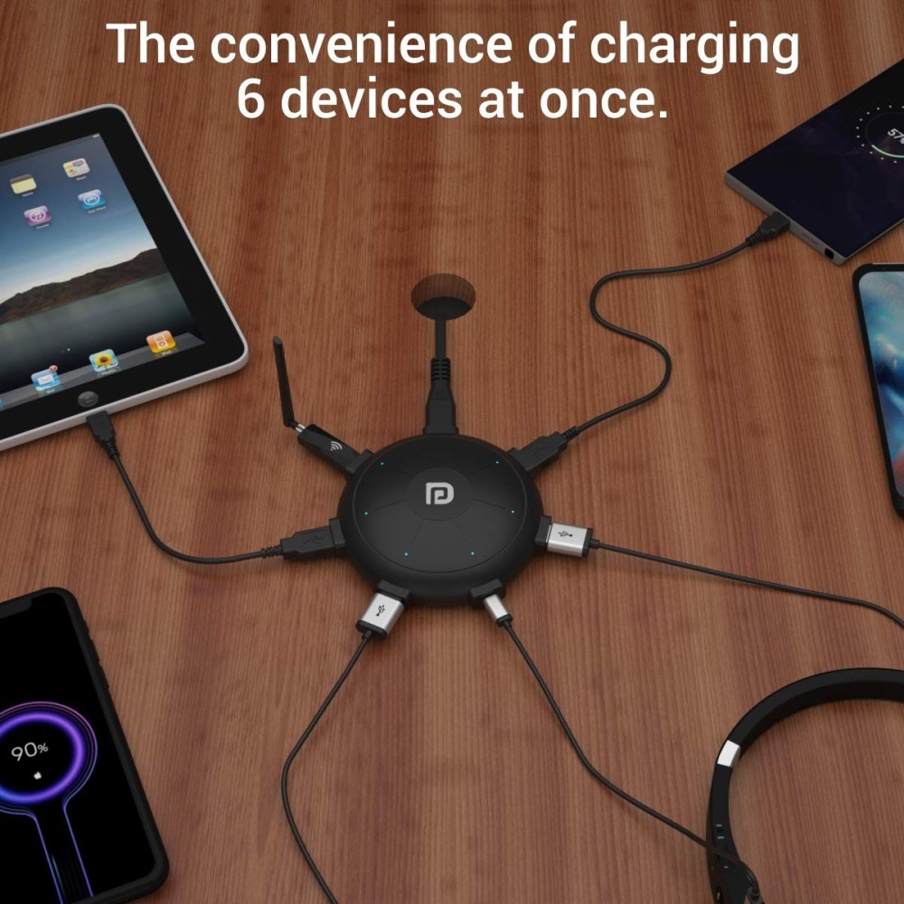 Portronics UFO PRO 6-Port 60W Charging Station with USB-C PD & QC Fast Charging Output Multi-Port USB Charger - (Black)