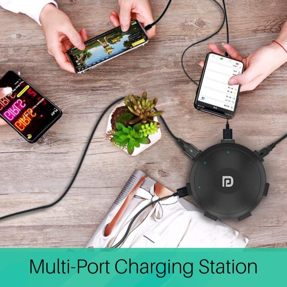 Portronics UFO PRO 6-Port 60W Charging Station with USB-C PD & QC Fast Charging Output Multi-Port USB Charger - (Black)