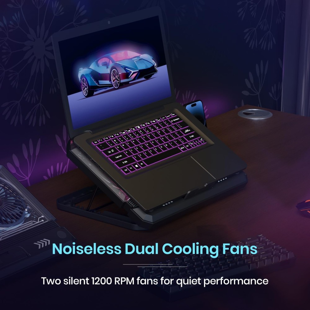 Portronics My Buddy Air 5 Laptop Cooling Pad with Dual Cooling Fans, Adjustable Height for Up to 15.6-Inch Laptops, ABS Build - (Black)