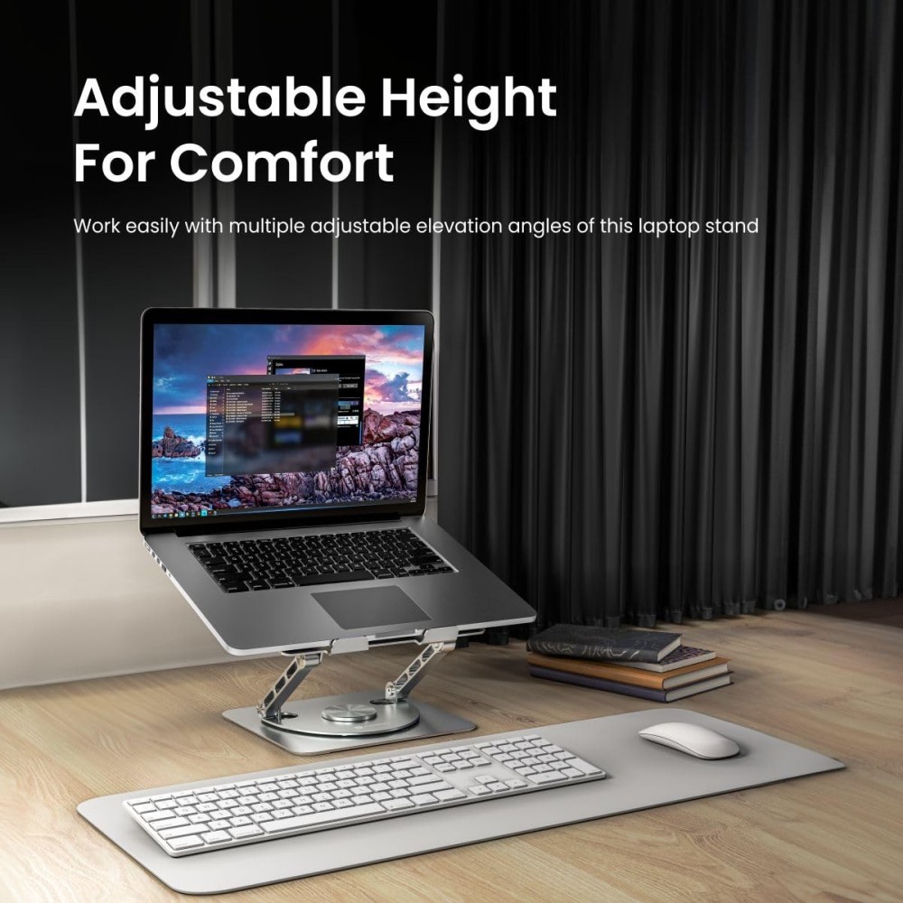 Portronics My Buddy Spinlight Laptop Stand with Cooling Fan, 360° Rotating Base, Adjustable Height, RGB Lights, Aluminium Alloy, Fits Up to 15.6" Laptops & Tablets – (Silver)