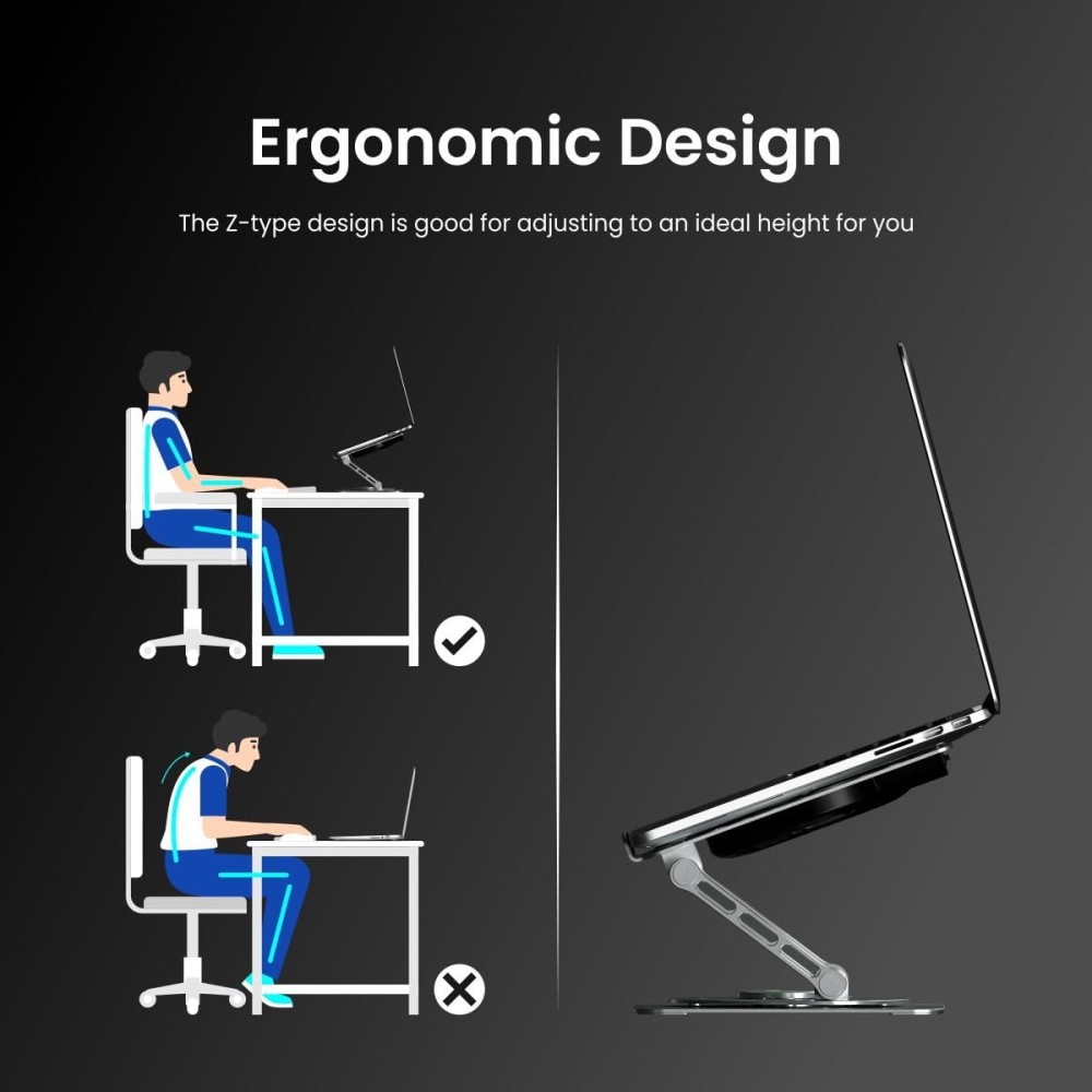 Portronics My Buddy Spinlight Laptop Stand with Cooling Fan, 360° Rotating Base, Adjustable Height, RGB Lights, Aluminium Alloy, Fits Up to 15.6" Laptops & Tablets – (Silver)