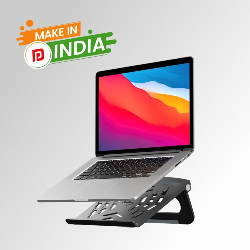 Portronics My Buddy Hexa 5 Foldable Laptop Stand for Up to 15.6" Laptops & MacBooks | Ergonomic, Ventilated, Anti-Slip - (Black)