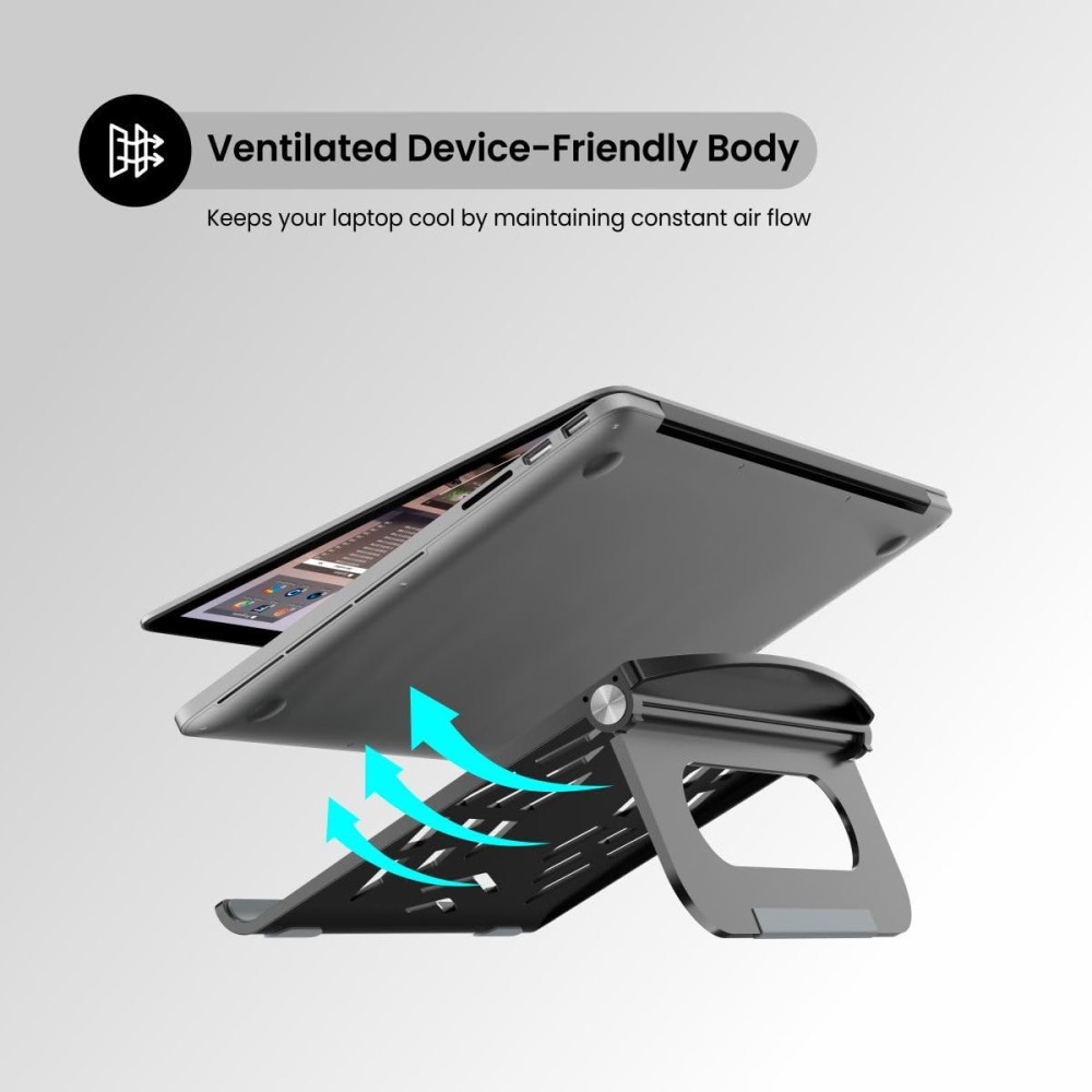 Portronics My Buddy Hexa 5 Foldable Laptop Stand for Up to 15.6" Laptops & MacBooks | Ergonomic, Ventilated, Anti-Slip - (Black)
