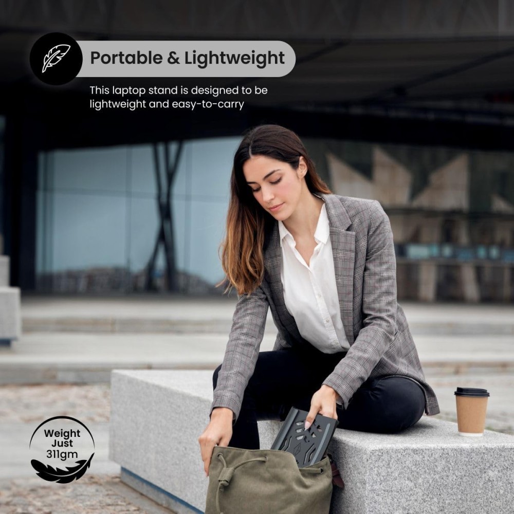 Portronics My Buddy Hexa 5 Foldable Laptop Stand for Up to 15.6" Laptops & MacBooks | Ergonomic, Ventilated, Anti-Slip - (Black)