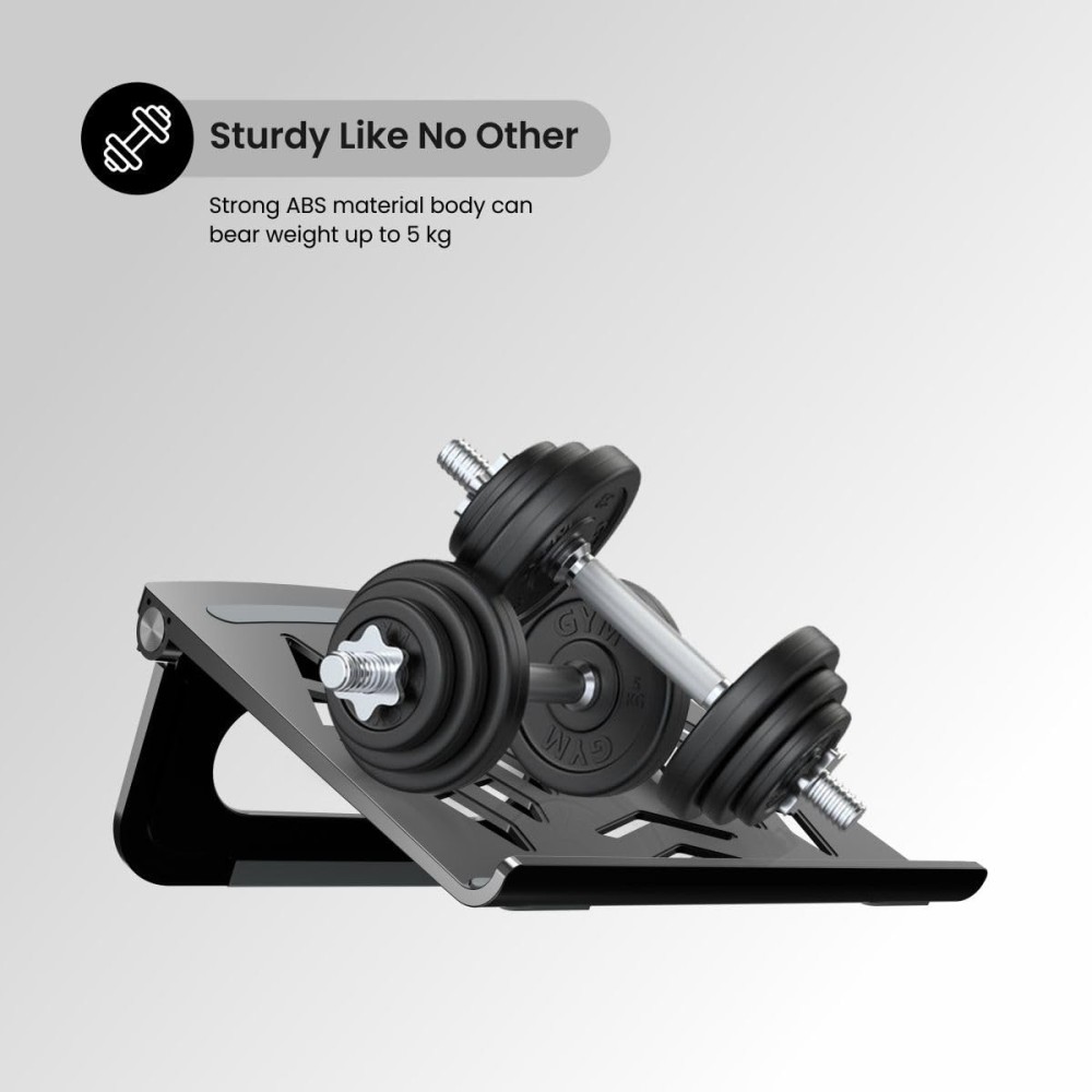 Portronics My Buddy Hexa 5 Foldable Laptop Stand for Up to 15.6" Laptops & MacBooks | Ergonomic, Ventilated, Anti-Slip - (Black)