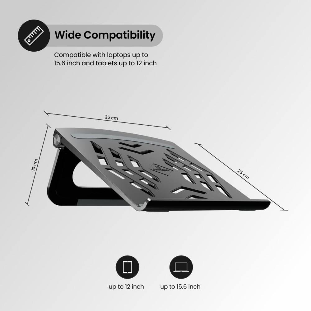 Portronics My Buddy Hexa 5 Foldable Laptop Stand for Up to 15.6" Laptops & MacBooks | Ergonomic, Ventilated, Anti-Slip - (Black)