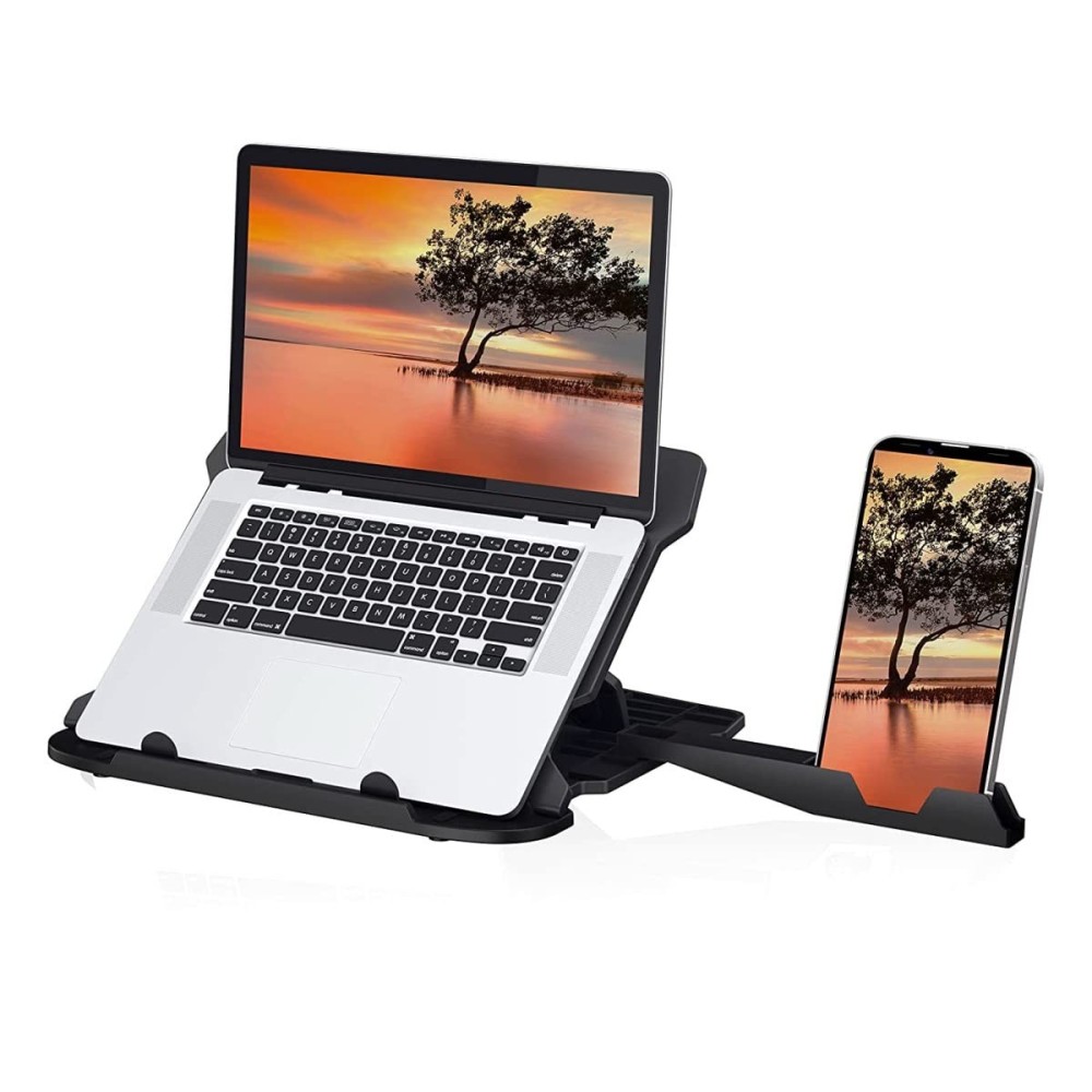 Portronics My Buddy Hexa 22 Laptop Stand with 360° Rotating Base, 7 Height Adjustments, Foldable Ergonomic Laptop & MacBook Stand with Mobile Holder for Up to 15.6 Inch Laptops – (Black)