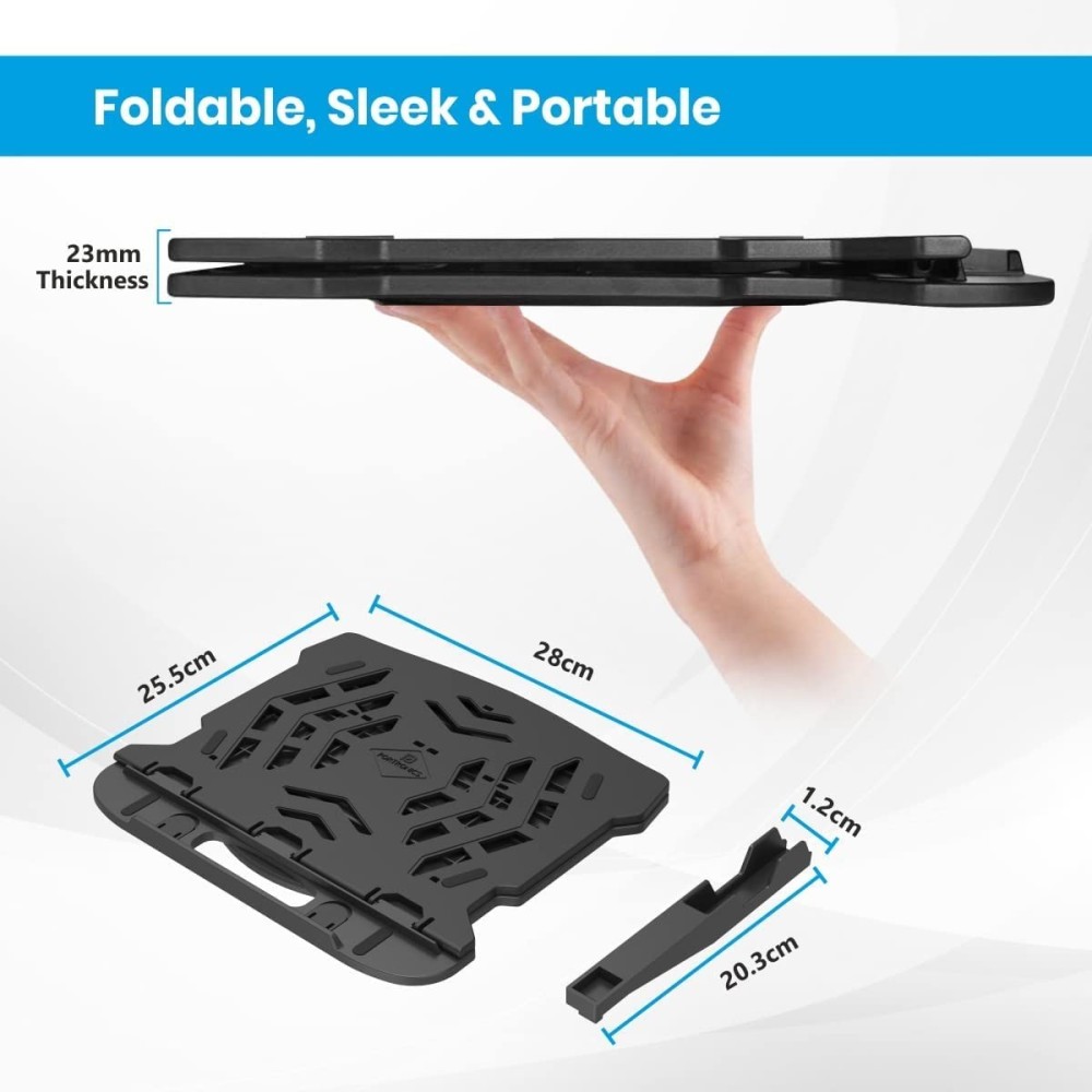 Portronics My Buddy Hexa 22 Laptop Stand with 360° Rotating Base, 7 Height Adjustments, Foldable Ergonomic Laptop & MacBook Stand with Mobile Holder for Up to 15.6 Inch Laptops – (Black)