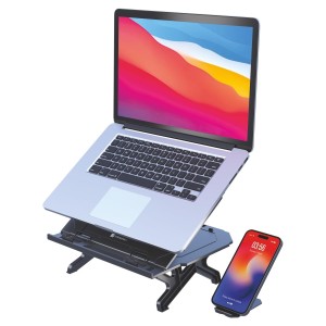 Portronics My Buddy Hexa 33 Laptop Stand with Phone Holder | Foldable 4-Leg Adjustable Stand for Up to 17-Inch Laptops & MacBook - (Black)