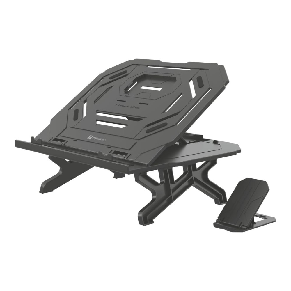Portronics My Buddy Hexa 33 Laptop Stand with Phone Holder | Foldable 4-Leg Adjustable Stand for Up to 17-Inch Laptops & MacBook - (Black)