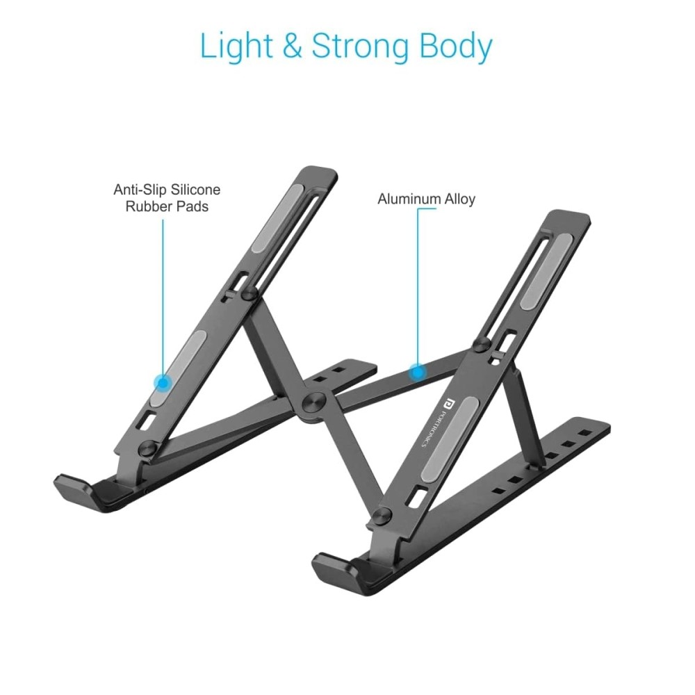 Portronics My Buddy K Portable Foldable Laptop Stand for Laptops & MacBooks, Adjustable Height, Overheating Protection - (Grey)