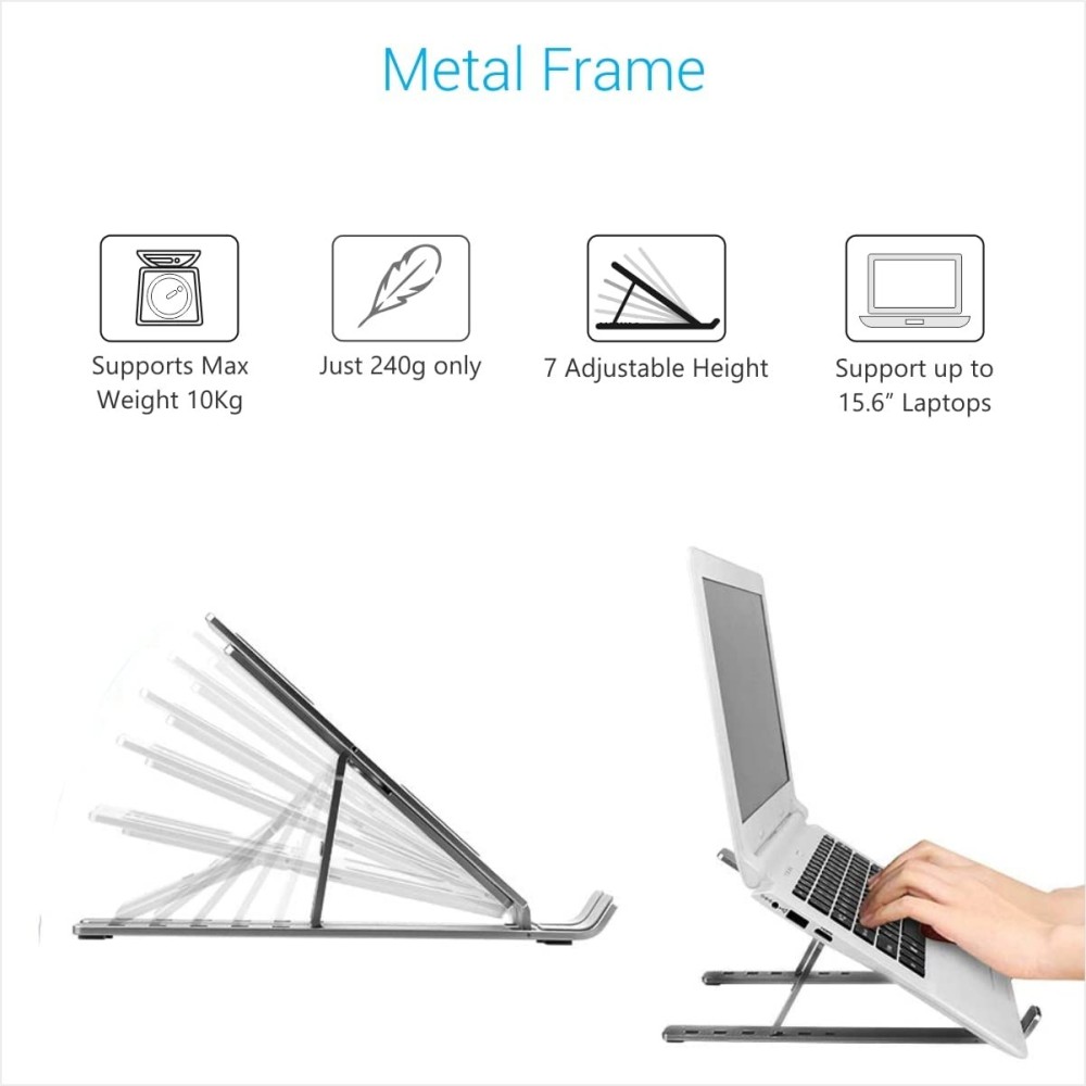 Portronics My Buddy K Portable Foldable Laptop Stand for Laptops & MacBooks, Adjustable Height, Overheating Protection - (Grey)