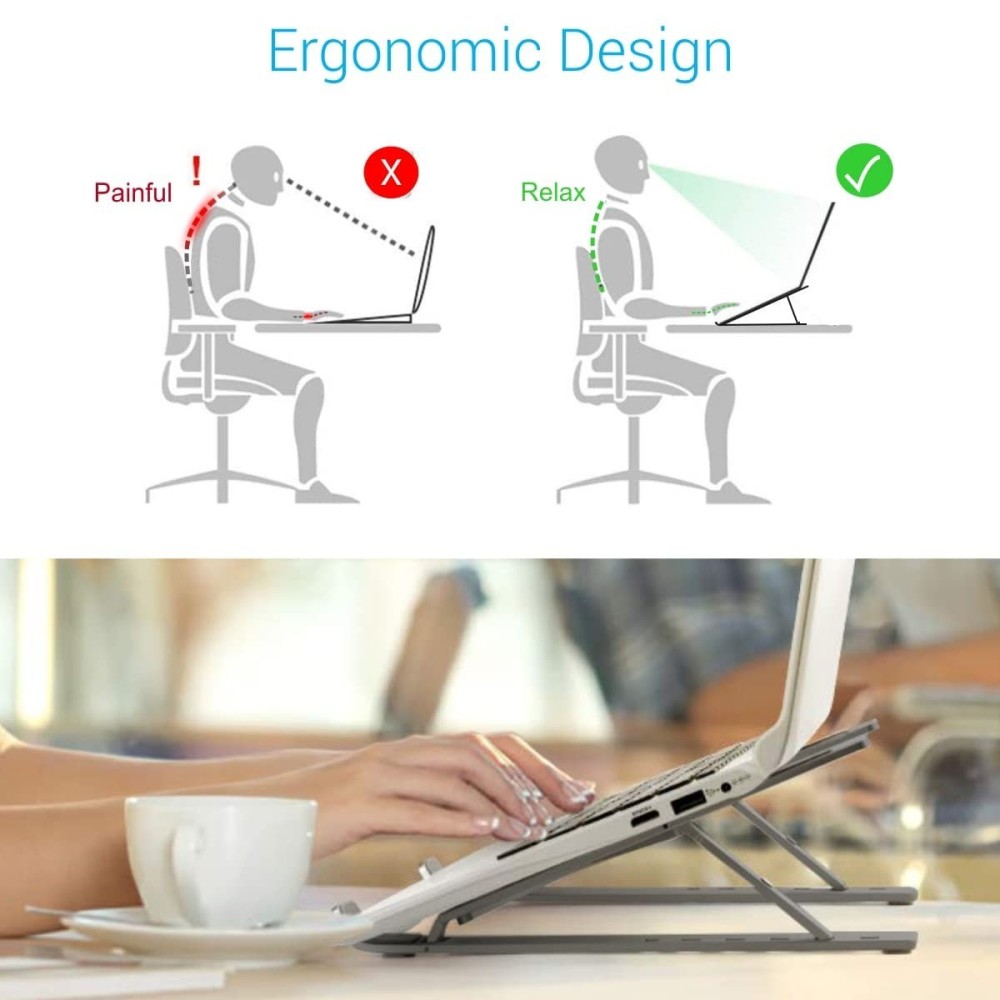 Portronics My Buddy K Portable Foldable Laptop Stand for Laptops & MacBooks, Adjustable Height, Overheating Protection - (Grey)