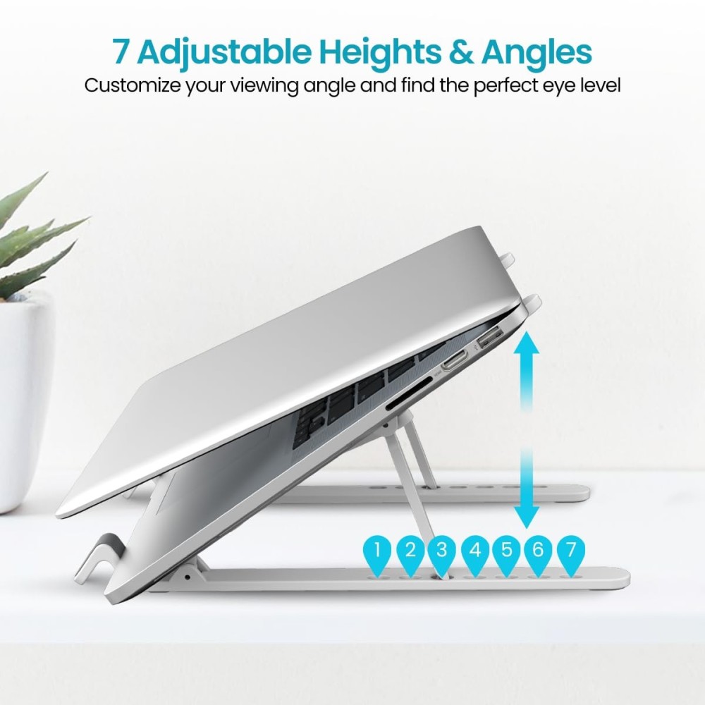 Portronics My Buddy K Lite Foldable Laptop Stand | Adjustable Height | Anti-Slip | Portable ABS Laptop Riser - (White)