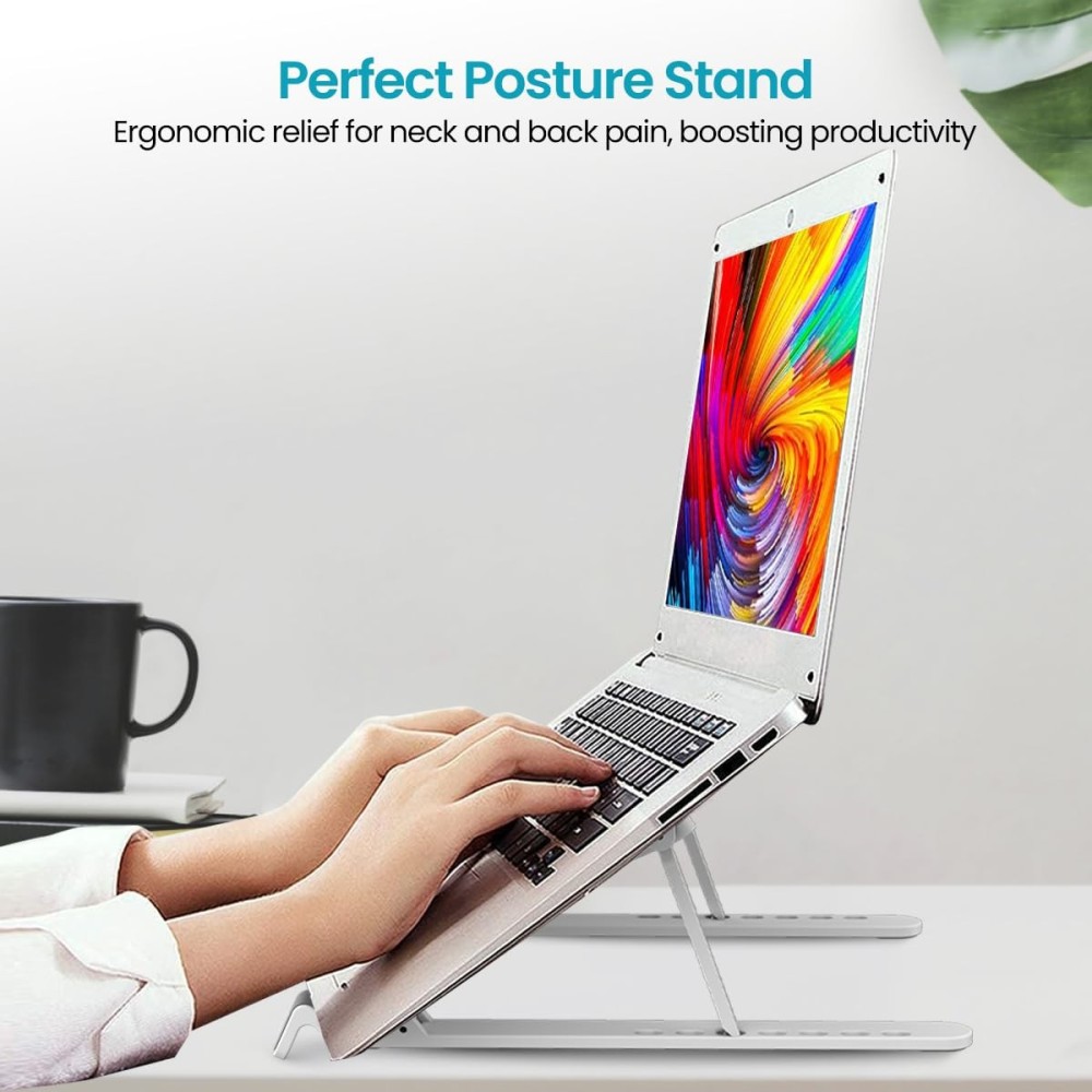 Portronics My Buddy K Lite Foldable Laptop Stand | Adjustable Height | Anti-Slip | Portable ABS Laptop Riser - (White)