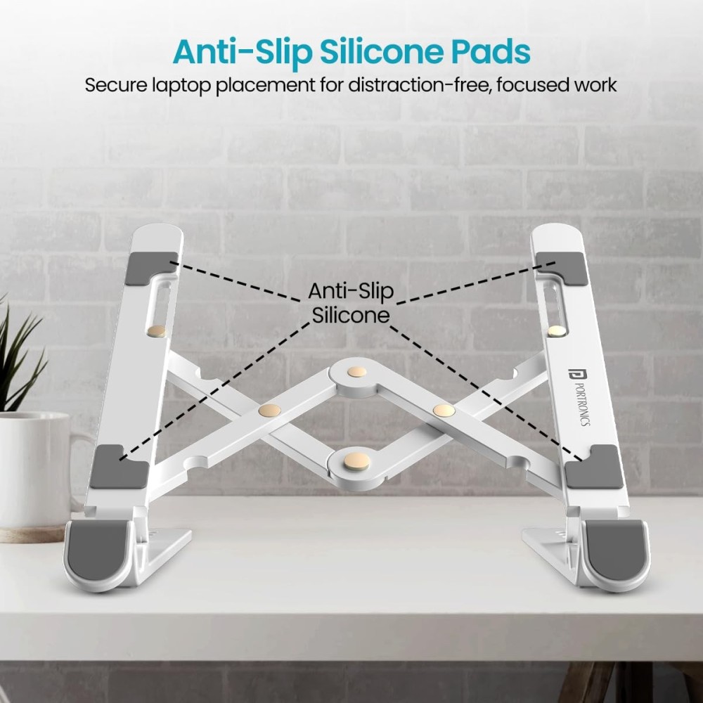 Portronics My Buddy K Lite Foldable Laptop Stand | Adjustable Height | Anti-Slip | Portable ABS Laptop Riser - (White)