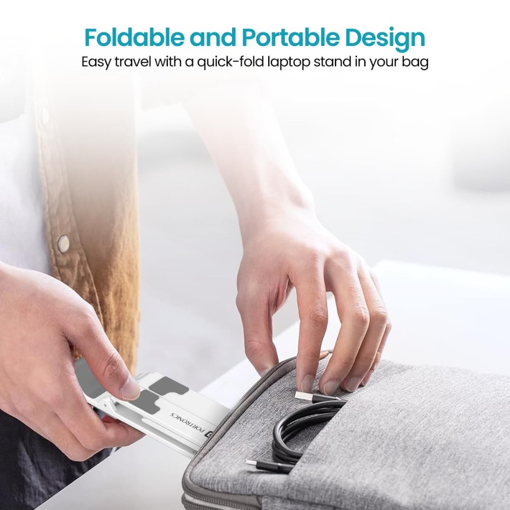Portronics My Buddy K Lite Foldable Laptop Stand | Adjustable Height | Anti-Slip | Portable ABS Laptop Riser - (White)