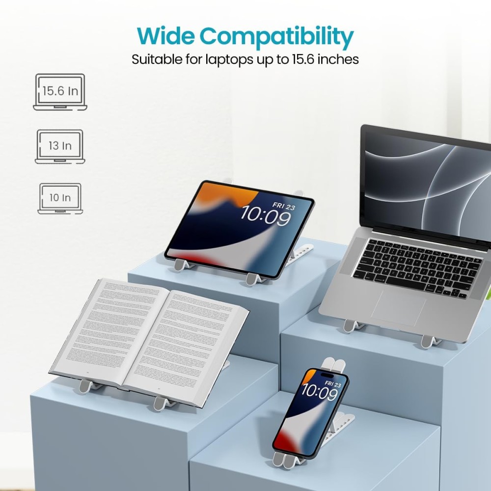 Portronics My Buddy K Lite Foldable Laptop Stand | Adjustable Height | Anti-Slip | Portable ABS Laptop Riser - (White)