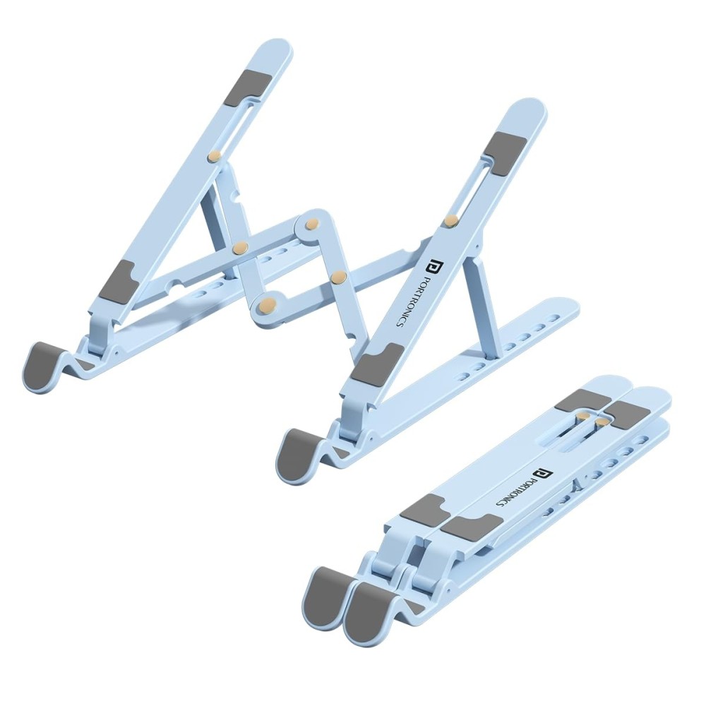 Portronics My Buddy K Lite Foldable Laptop Stand  | Adjustable Height, Anti-Slip, Portable Laptop Holder | 5kg Capacity - (Blue)
