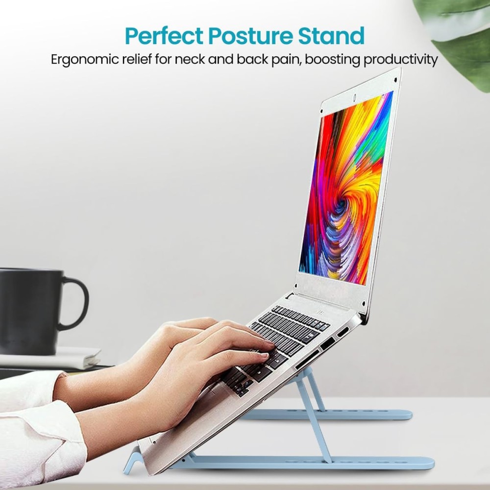 Portronics My Buddy K Lite Foldable Laptop Stand  | Adjustable Height, Anti-Slip, Portable Laptop Holder | 5kg Capacity - (Blue)