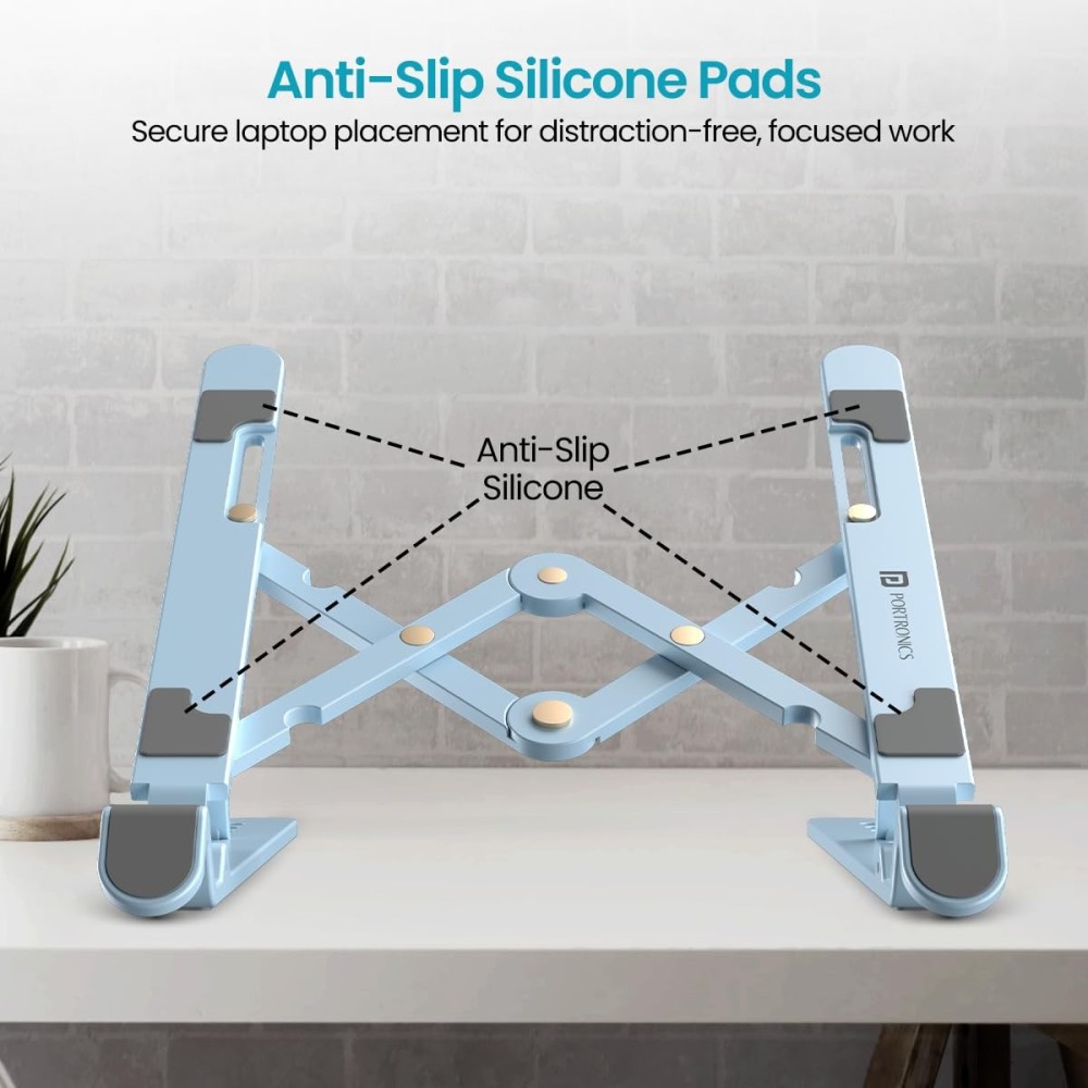 Portronics My Buddy K Lite Foldable Laptop Stand  | Adjustable Height, Anti-Slip, Portable Laptop Holder | 5kg Capacity - (Blue)