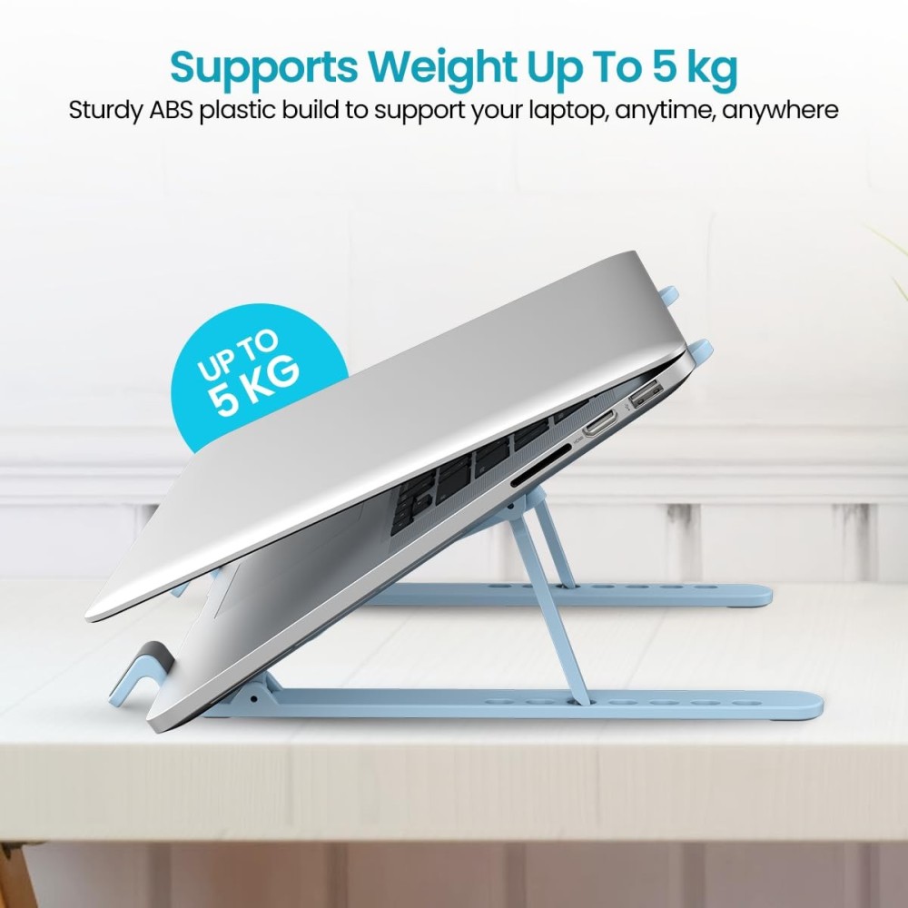 Portronics My Buddy K Lite Foldable Laptop Stand  | Adjustable Height, Anti-Slip, Portable Laptop Holder | 5kg Capacity - (Blue)