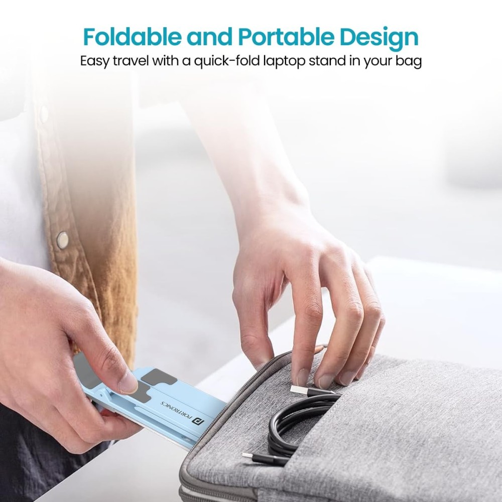Portronics My Buddy K Lite Foldable Laptop Stand  | Adjustable Height, Anti-Slip, Portable Laptop Holder | 5kg Capacity - (Blue)