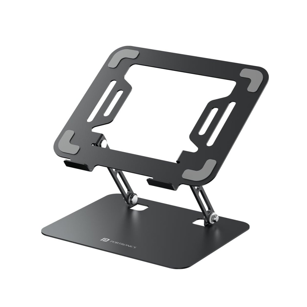 Portronics My Buddy K3 Pro Laptop Stand Adjustable Height & Angle Foldable Carbon Steel Laptop & Tablet Stand for Up to 15.6 Inch - (Grey)