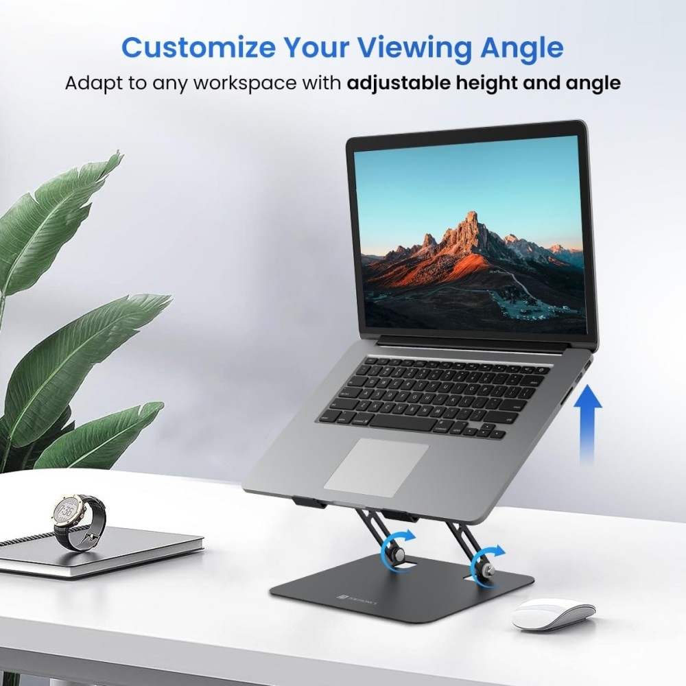 Portronics My Buddy K3 Pro Laptop Stand Adjustable Height & Angle Foldable Carbon Steel Laptop & Tablet Stand for Up to 15.6 Inch - (Grey)