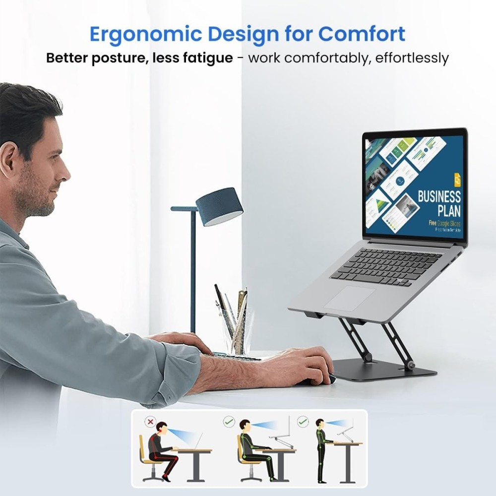 Portronics My Buddy K3 Pro Laptop Stand Adjustable Height & Angle Foldable Carbon Steel Laptop & Tablet Stand for Up to 15.6 Inch - (Grey)
