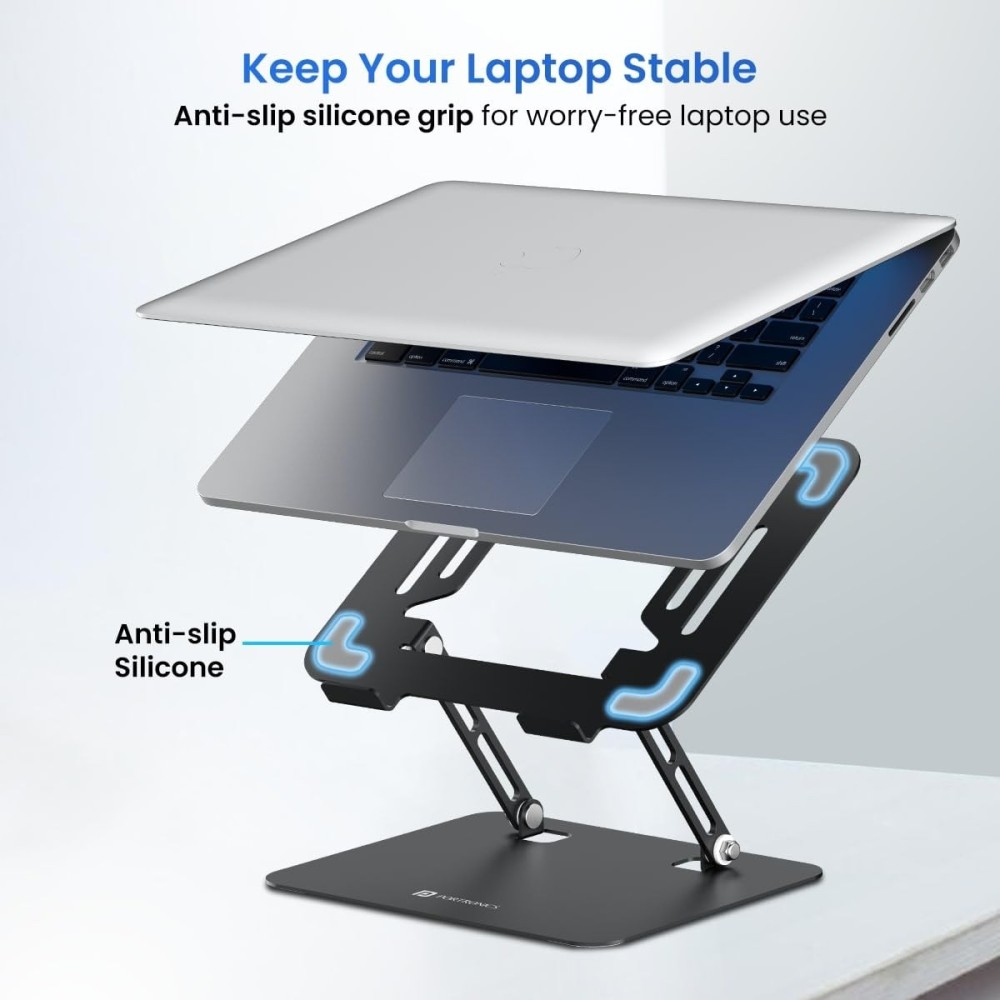Portronics My Buddy K3 Pro Laptop Stand Adjustable Height & Angle Foldable Carbon Steel Laptop & Tablet Stand for Up to 15.6 Inch - (Grey)