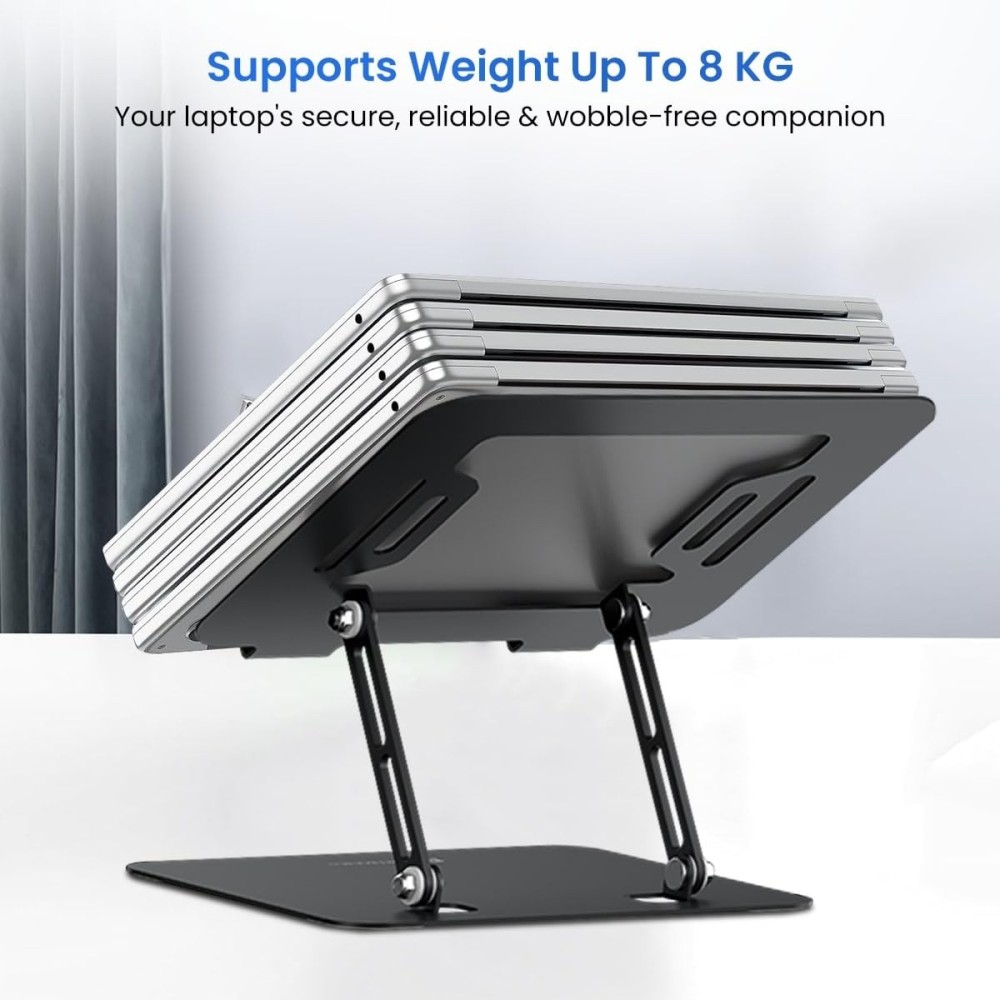 Portronics My Buddy K3 Pro Laptop Stand Adjustable Height & Angle Foldable Carbon Steel Laptop & Tablet Stand for Up to 15.6 Inch - (Grey)