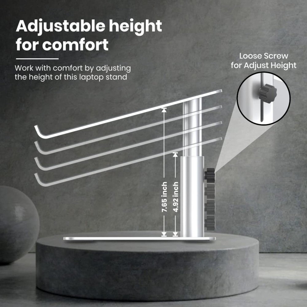 Portronics My Buddy K5 Portable Laptop Tabletop Stand with Aluminium Frame, Adjustable Height, Compatible with All Laptops (Silver)