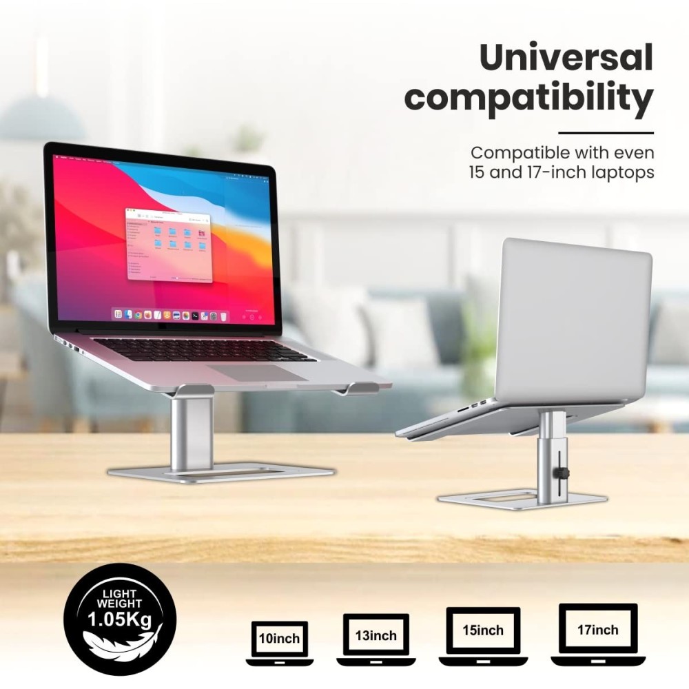 Portronics My Buddy K5 Portable Laptop Tabletop Stand with Aluminium Frame, Adjustable Height, Compatible with All Laptops (Silver)
