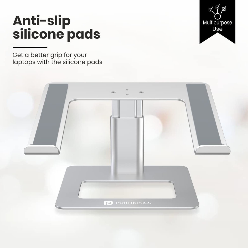 Portronics My Buddy K5 Portable Laptop Tabletop Stand with Aluminium Frame, Adjustable Height, Compatible with All Laptops (Silver)