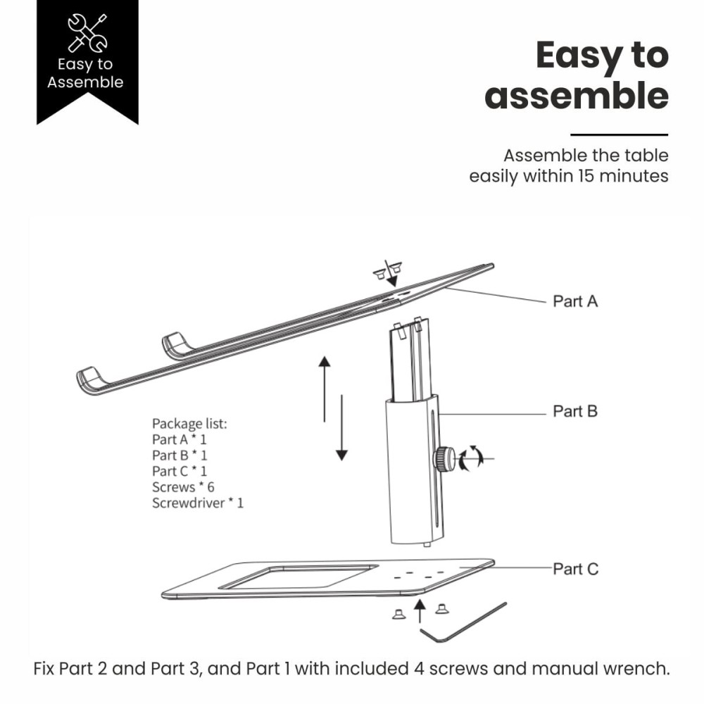 Portronics My Buddy K5 Portable Laptop Tabletop Stand with Aluminium Frame, Adjustable Height, Compatible with All Laptops (Silver)