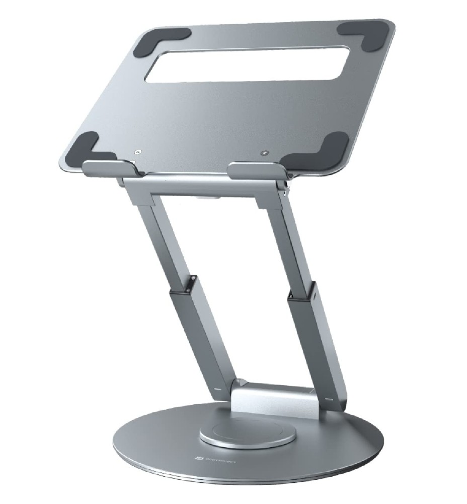 Portronics My Buddy K8 Portable Laptop Stand with 360° Rotating Base, Adjustable Height up to 53cm, Ergonomic Aluminium Laptop Stand for Posture Support - (Silver)