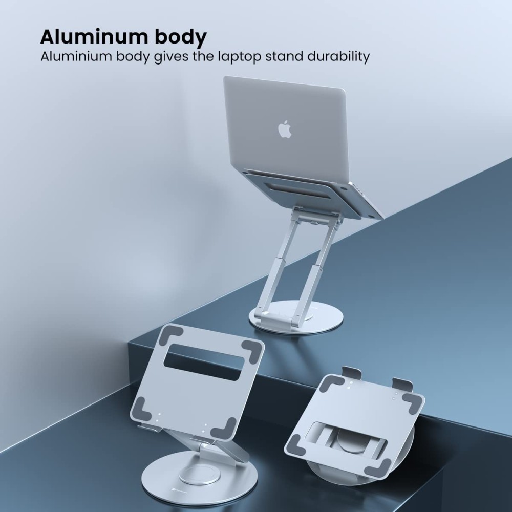 Portronics My Buddy K8 Portable Laptop Stand with 360° Rotating Base, Adjustable Height up to 53cm, Ergonomic Aluminium Laptop Stand for Posture Support - (Silver)