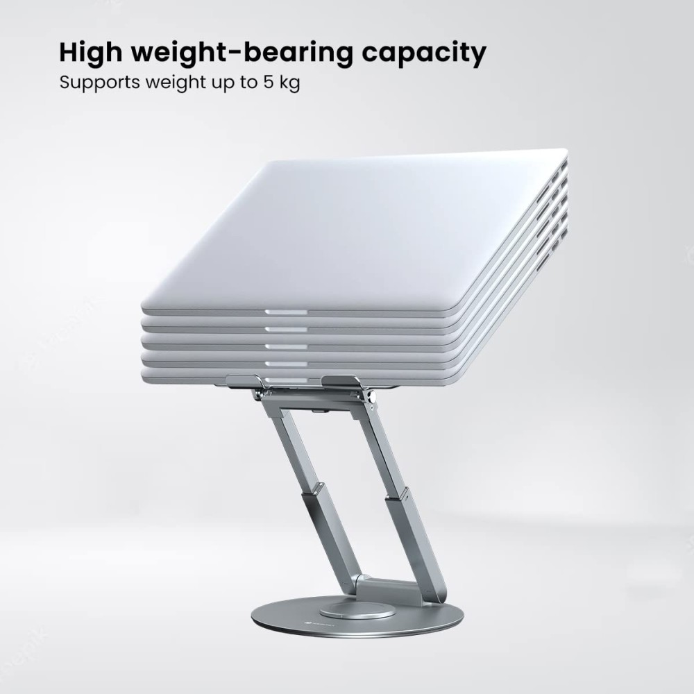 Portronics My Buddy K8 Portable Laptop Stand with 360° Rotating Base, Adjustable Height up to 53cm, Ergonomic Aluminium Laptop Stand for Posture Support - (Silver)