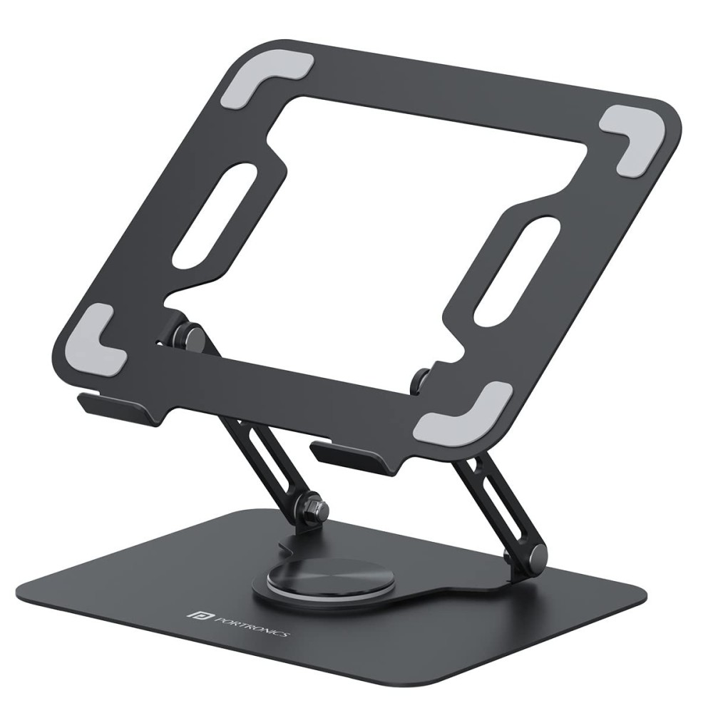 Portronics My Buddy K9 Portable Laptop Stand with 360° Rotating Base, Adjustable Height, Ventilated Anti-Slip Ergonomic Design for Laptops - (Black)