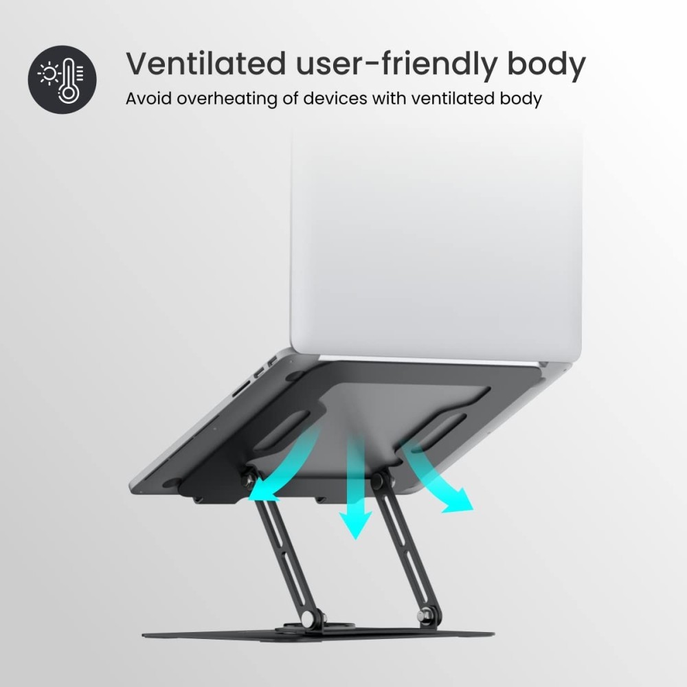 Portronics My Buddy K9 Portable Laptop Stand with 360° Rotating Base, Adjustable Height, Ventilated Anti-Slip Ergonomic Design for Laptops - (Black)