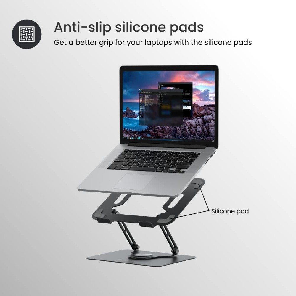 Portronics My Buddy K9 Portable Laptop Stand with 360° Rotating Base, Adjustable Height, Ventilated Anti-Slip Ergonomic Design for Laptops - (Black)
