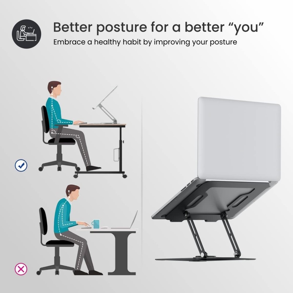 Portronics My Buddy K9 Portable Laptop Stand with 360° Rotating Base, Adjustable Height, Ventilated Anti-Slip Ergonomic Design for Laptops - (Black)