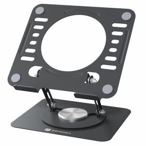 Portronics My Buddy K9 Lite Height Adjustable Laptop Stand with 360° Rotating Base | Carbon Steel | Anti-Slip | Cooling Vent | Fits Up to 15.6" Laptops - (Black)