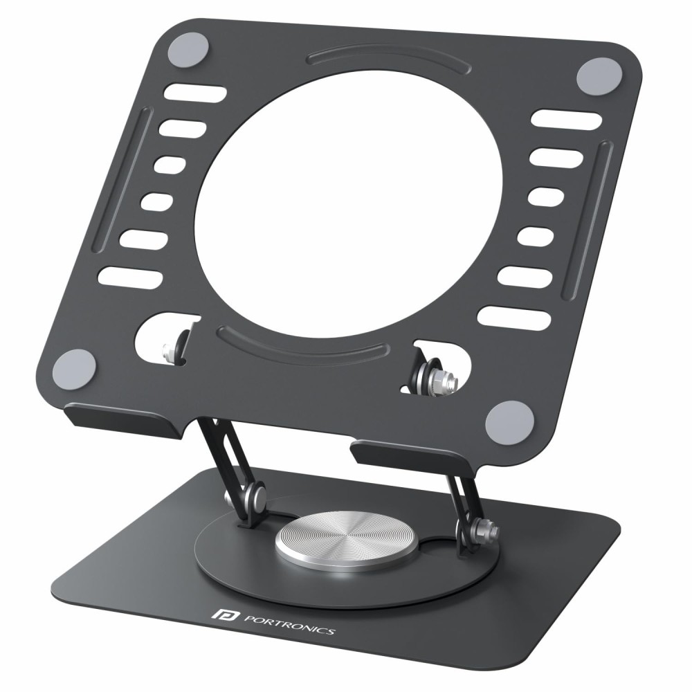 Portronics My Buddy K9 Lite Height Adjustable Laptop Stand with 360° Rotating Base | Carbon Steel | Anti-Slip | Cooling Vent | Fits Up to 15.6" Laptops - (Black)