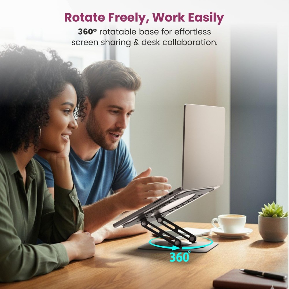 Portronics My Buddy K9 Lite Height Adjustable Laptop Stand with 360° Rotating Base | Carbon Steel | Anti-Slip | Cooling Vent | Fits Up to 15.6" Laptops - (Black)