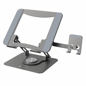 Portronics My Buddy K9 Pro 2-in-1 Laptop & Phone Stand with 360° Rotating Base, Adjustable Height, Foldable Metal Design for 10–15.6" Laptops - (Black)