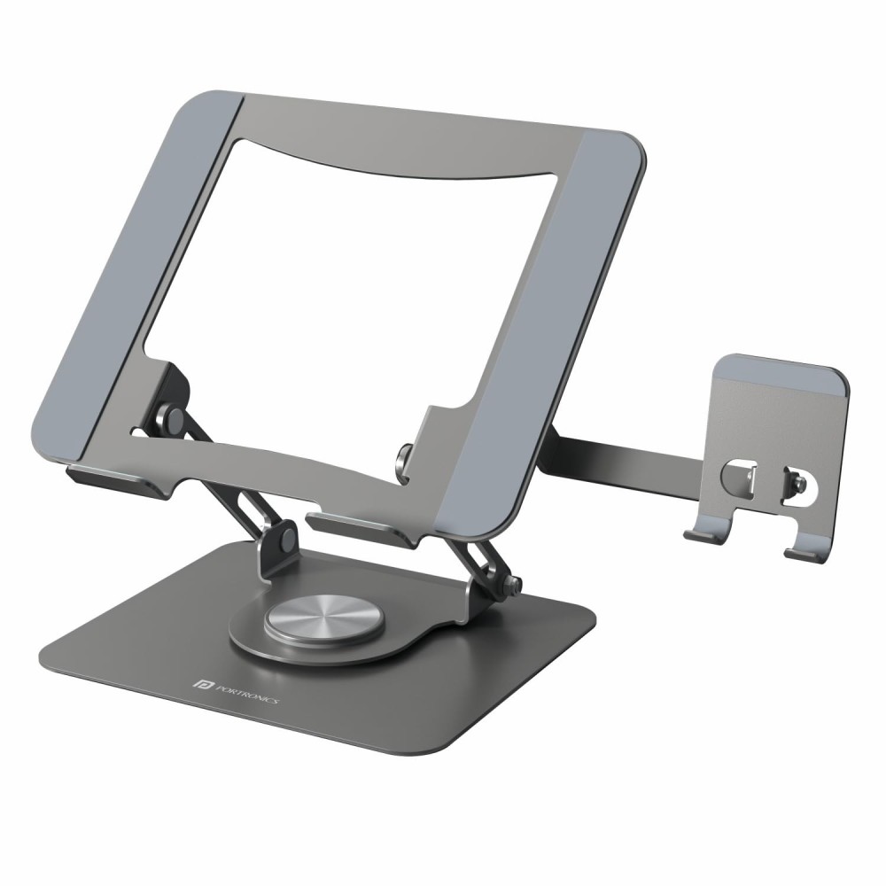 Portronics My Buddy K9 Pro 2-in-1 Laptop & Phone Stand with 360° Rotating Base, Adjustable Height, Foldable Metal Design for 10–15.6" Laptops - (Black)